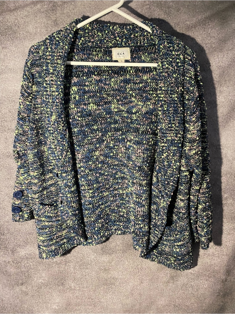 ECI New York Open Front Knit Cardigan Sweater Womens Size XL Confetti Metallic